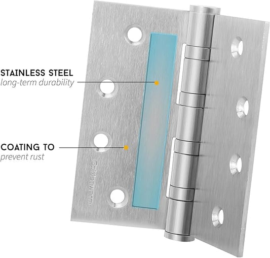 3 Pack goldenwarm Satin Nickel 4'' Door Hinges for Exterior Doors Ball Bearing Door Hinges 4in x 4in with Square Corner, Heavy-Duty, 304 Stainless Steel