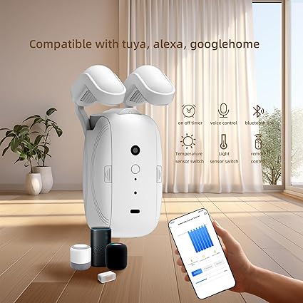 Automatic Curtain Opener and Closer - Smart Curtain Opener Electronic for RomanUT Rails, Bluetooth Curtain Opener with AppTimer, compatible with Alexa and Google Home, Electric Curtains with Remote