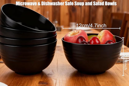 Wheat Straw Bowls Cereal Salad 6pk Stack Microwave Dishwasher Safe Pink Wheat straw unbreakable lightweight bowls, microwave dishwasher safe tableware for cereal, salad, soup, snacks daily meals ( Color Drak Pink )