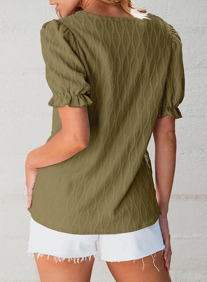 EVALESS Womens Fashion Tops Cute Puff Sleeve Blouses for Women Dressy Casual Spring Summer Clothes Outfits for 2025