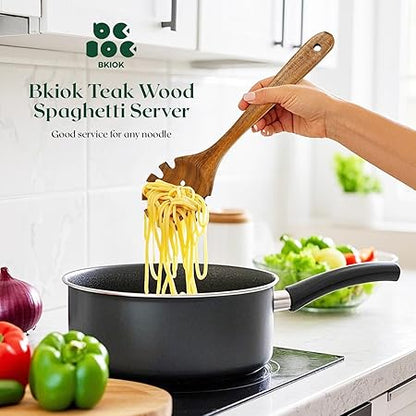 Natural Nonstick Teak Wood Pasta Fork, Noodle Spaghetti Spoon Server, Handmade Strainer Slotted Spoon Skimmer Spoons