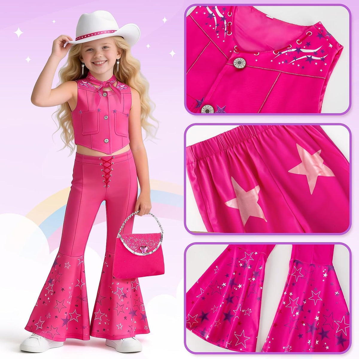 Cowgirl Costume Girls Kids Disco Outfits Movie Heroine Dress Up for Halloween Birthday Cosplay Party (130 5-6 year)