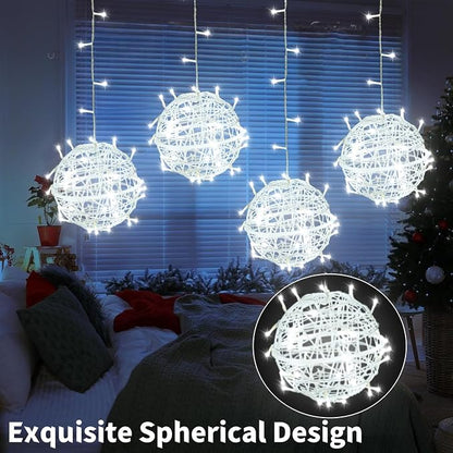 SenLuKit Outdoor Christmas Balls 4 Pack Hanging 11" LED Garden Sphere Tree Lights 8 Modes Waterproof String with Memory Timer Plug for Party Yard Porch Eave Patio Home Decoration-Warm White