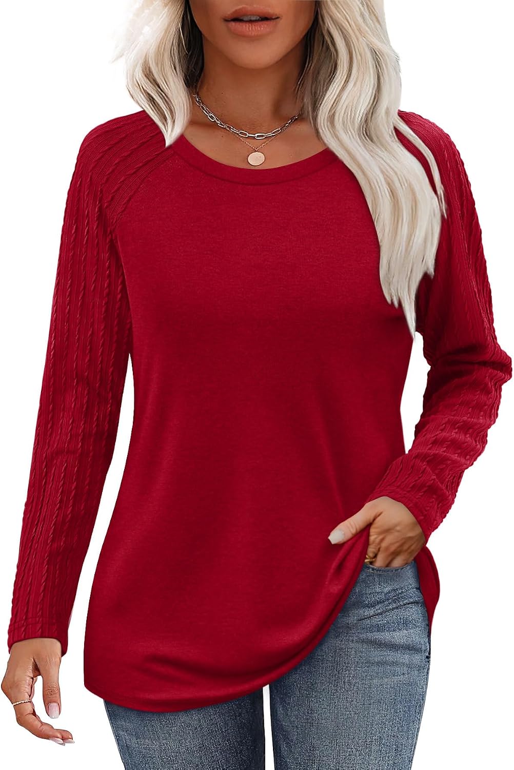 OFEEFAN Long Sleeve Shirts for Womens Fall Fashion 2026 Crewneck Oversized Sweatshirt Tunic Tops to Wear with Leggings
