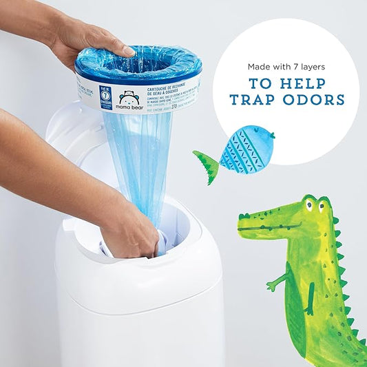 Brand - Mama Bear Diaper Pail Refills for Diaper Genie Pails, Unscented, 1080 Count (4 Packs of 270 Count)