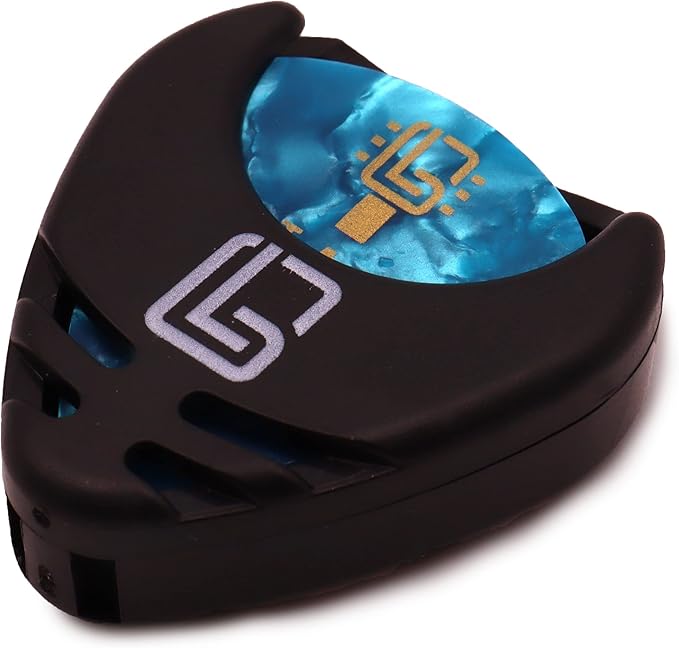 Guitar Pick Holder with Adhesive Backing and 10 FREE Celluloid Picks (0.46mm, 0.71mm, 0.96mm), Stocking Stuffer - Guitar Gifts, Father's Day Gift, For Electric, Acoustic, Bass, Ukulele