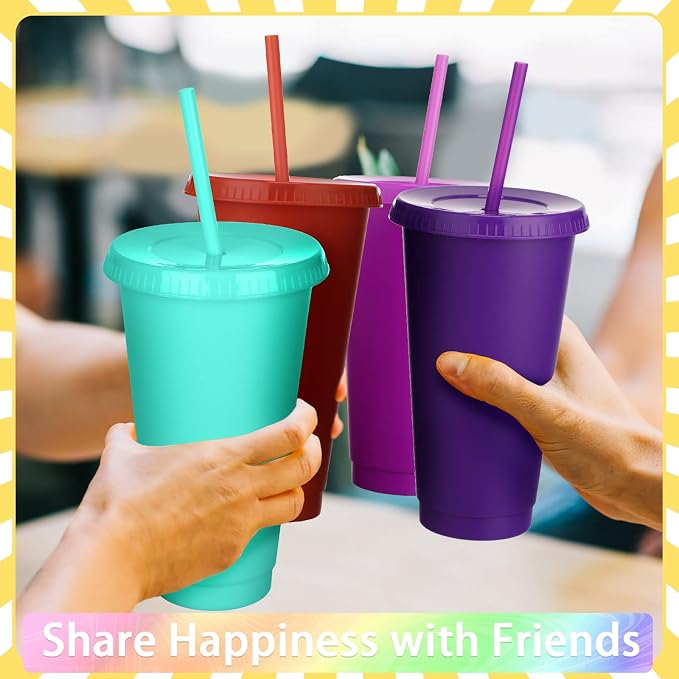 Honeydak 15 Pack Tumbler with Straw and Lid Bulk Cups for Gifts Water Bottle Iced Coffee Travel Mug Cup Reusable Plastic Tumblers for Party Birthdays 24-27 oz (Solid Color)