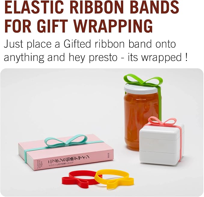 Monkey Business Gifted Multicolor: Elastic Silicone Ribbon Bands for Gift Wrapping, Presents Packaging Solution, Super Saver Pack of 10 Bands in 2 Sizes