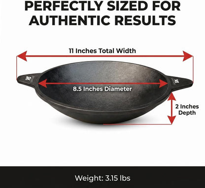 LIVEVIE Cast Iron Appam Pan, 8.5 inch Pre-Seasoned, Rough Surface, Works on Gas, Oven, BBQ & Campfire, Non-Toxic Heavy Duty Pan for Appam, Pancakes, Crumpets, Eggs & More