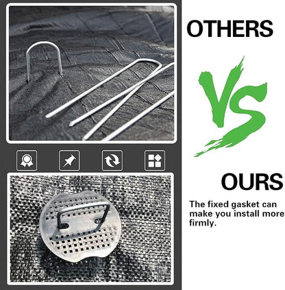 Bakulyor 50pcs Garden Staples Plastic Buffer Washer, Landscape Staple Stakes Gaskets, Yard Pins Gasket for Weed Barrier Fabric, They Keep The Barrier from Ripping & Create a Sturdier Hold - Black