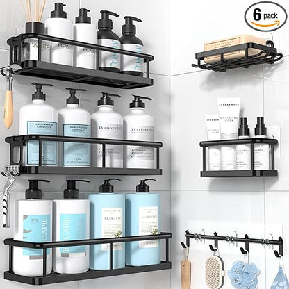 YASONIC Shower Caddy, 6 Pack Large Capacity Bathroom Organizers and Storage with Shower Soap Holder and 12 Hooks, Rustproof Shower Shelves for Bathroom Wall, No Drilling&Sleek Bathroom Accessories