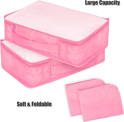 Packing Cubes Set, 2 Pcs Packing Organizers Set for Suitcases (Pink)