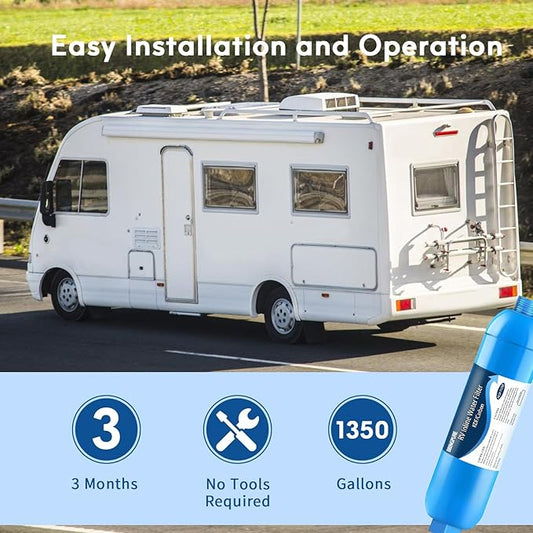 RV Inline Water Filter, NSF 42372 Certified, Reduce Chlorine, Odor, Taste, Rust and Fluoride in Drinking Water, Dedicated for RVs and Marines, Pack of 2