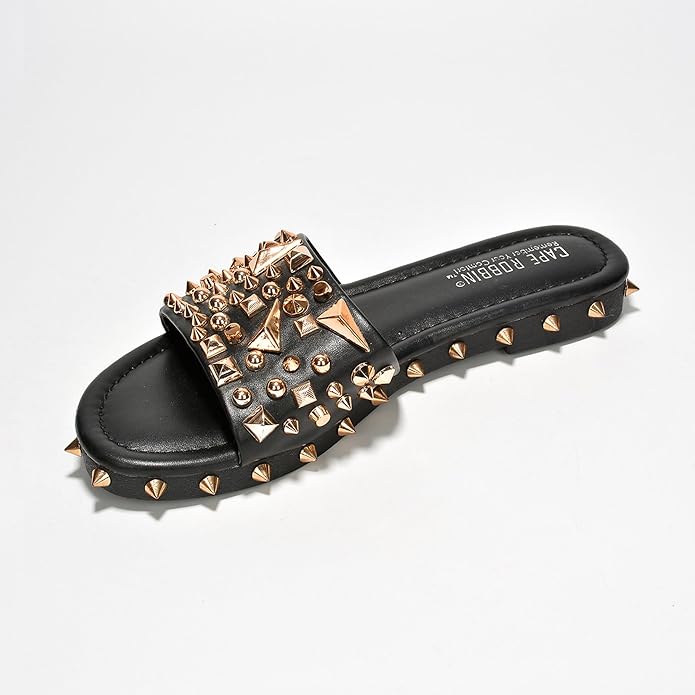 Cape Robbin Tonie Spike and Stud Adorned Flat Sandals (Tonie)