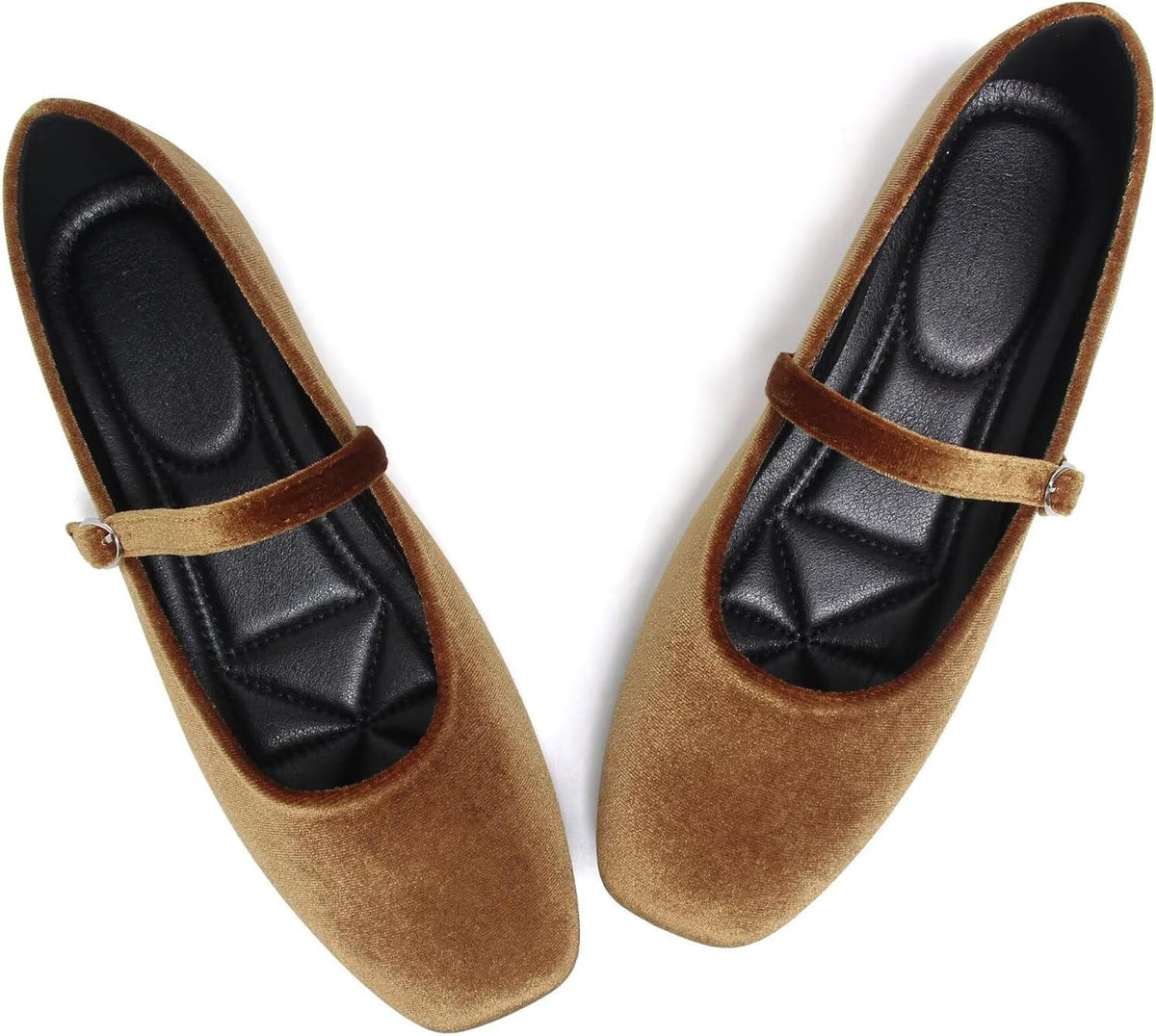 Mary Jane Square Toe Black Ballet Flats for Women Comfortable Ankle Strap Casual Slip On Flats
