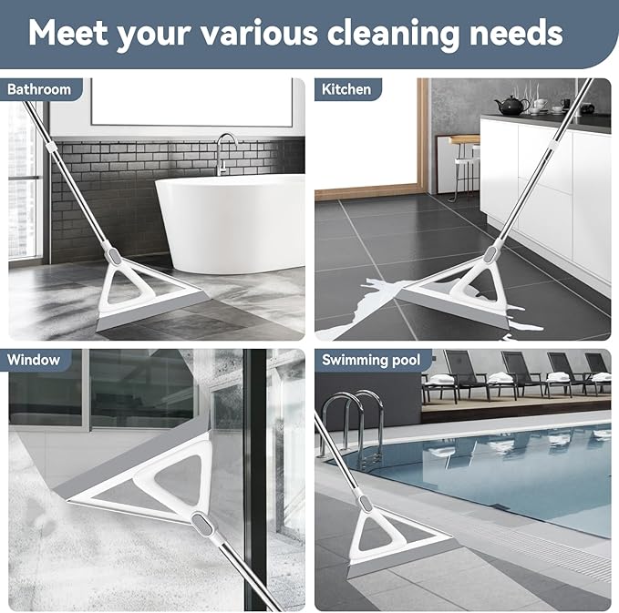 Multifunction Magic Broom, Squeegee Broom for Floor, Rubber Broom, Silicone Broom for Floor Cleaning, Magic Broom Sweeper for Living Room, Kitchen, Bathroom-Easy Dry The Glass (Grey, 54 INCH)