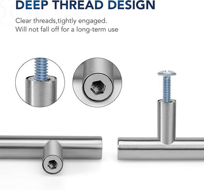 JOY DECOR 3 Pack Cabinet Handles, Brushed Nickel Cabinet Pulls, 5 in Hole Center Kitchen Cabinet Handles, Stainless Steel T Bar Handles for Dresser Drawers
