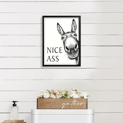 Framed Bathroom Wall Art, Donkey in Bathroom for Bathroom Wall Decor Farmhouse Home Bathroom Decor Sets Funny Bathroom Signs (8"x10",Black)