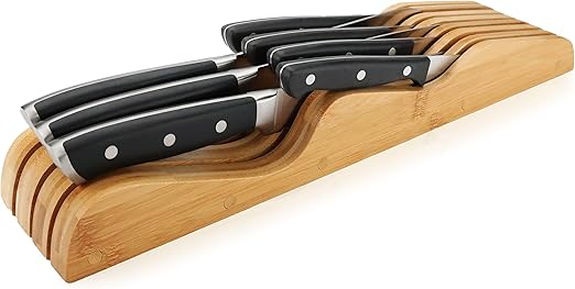 ROYALHOUSE Bamboo Knife Block Holder, In-Drawer Knife Drawer Organizer, Perfect for Home and Chefs, Premium Knife Holder, Gift for Any Occasion and Housewarming, Knives Not Included