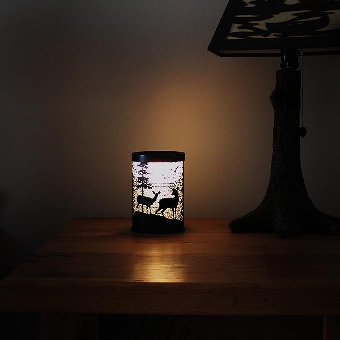 Rivers Edge Products Rustic Electric Candle Warmer Lamp and Wax Warmer for Scented Wax, Night Light, Home Decor, Gift for Home or Office, Black with Backlight Illustration, Deer Silhouette
