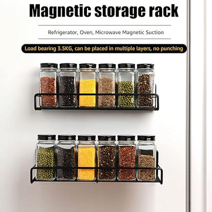 2 Pcs Magnetic Spice Rack Strong Magnetic Rack Organizer Rustproof Refrigerator Spice Shelf No Drilling Removable Magnetic Storage Rack for Metal Cabinet Kitchen Cans Seals Jars