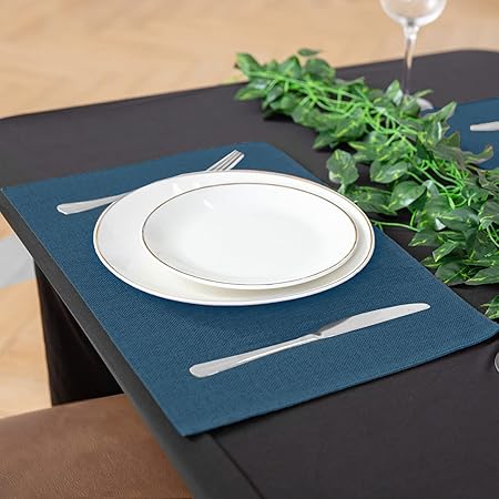 Cloth Placemats Set of 8, Linen Type Fabric Placemats Machine Washable Placemats Heat Resistant Placemats Wrinkle Free Thick Polyester Kitchen Place Mats for Dining Table (Navy Blue)