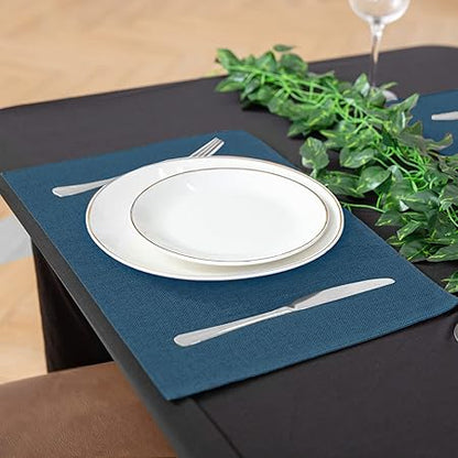 Cloth Placemats Set of 8, Linen Type Fabric Placemats Machine Washable Placemats Heat Resistant Placemats Wrinkle Free Thick Polyester Kitchen Place Mats for Dining Table (Navy Blue)