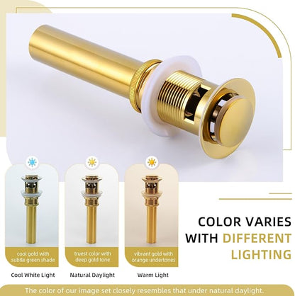 Angle Simple Sink Drain Stopper, Brass Bathroom Sink Stopper Replacement, Pop Up Drain with Overflow Hole, Deep Titanium Gold