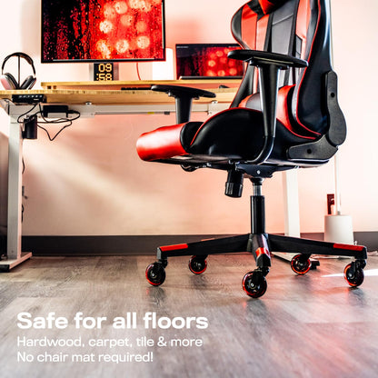 The Office Oasis Original Rollerblade Office Chair Wheels (3 Wheels) - Smooth & Quiet Casters - Safe for Hardwood Floors & Carpet - Easy Installation with Universal Fit - Set of 3 - Red