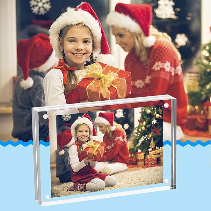 ILYXY 5 Pack Acrylic Frame 5x7, 20 Thicker, 24mm Thick Frameless Clear Picture Frame, Double Sided Magnetic Photo Frame, Free Standing Desktop Display Stand Acrylic Picture Frames
