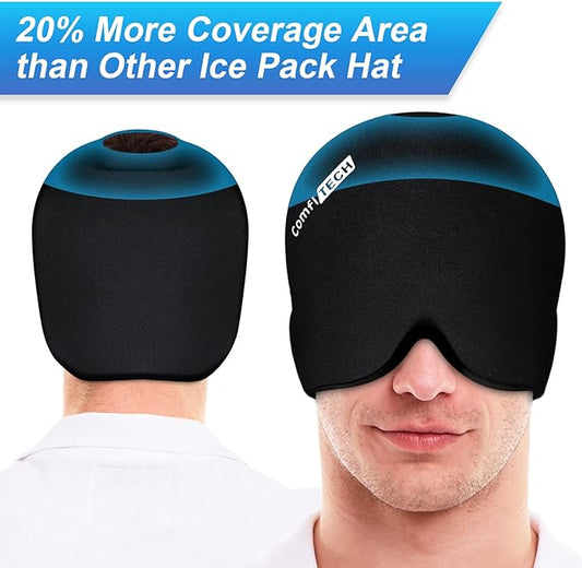 ComfiTECH Head Ice Pack Wrap Cold Cap Cooling Gel Hat, Large, Black