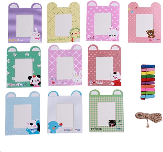 Photo Frames 10 pcs/lot 3 Inch DIY Wall Hanging Album Paper Photo Frame With Wooden Clip Hanger Hemp Rope