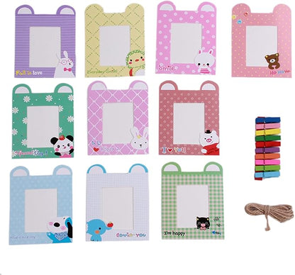 Photo Frames 10 pcs/lot 3 Inch DIY Wall Hanging Album Paper Photo Frame With Wooden Clip Hanger Hemp Rope
