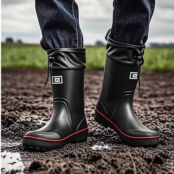 Mens Rain Boots Water boots Waterproof PVC Rubber Boots Outdoor Mud Boots,Comfort Lightweight Mid-Calf Gardening Fishing Shoes for Yard Farm Work