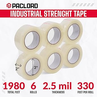 2" x 110 Yards Clear Packing Tape, 2.5 Mil Thick, Pack of 6 Rolls - Heavy-Duty Carton Sealing Tape Refill Rolls with Superior Adhesion for Packaging, Moving, or Shipping Boxes