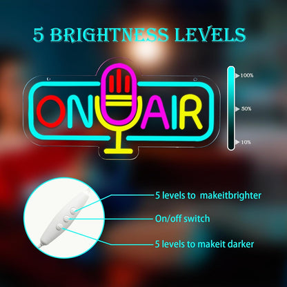 ON AIR Neon Light Recording Neon Signs Wall Decor for Podcast Setup,Broadcasting Room,Radio Station,Home Studio, Gift Art for Friends,Podcaster 16.14 x 8.35 IN-USB Powered-Acryli