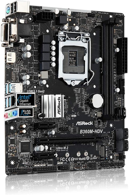 ASRock B360M-HDV LGA1151/Intel B360/DDR4/Quad CrossFireX/SATA3&USB3.1/M.2/A&GbE/MicroATX Motherboards