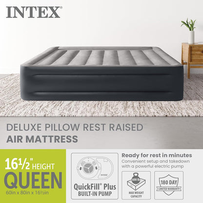 Intex Dura-Beam Plus Deluxe 16.5" Queen Air Mattress with Built-in Pump 64135ED - Deluxe Pillow Rest Portable Inflatable Bed for Camping, Travel & Guests