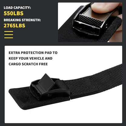 Tie Down Straps with Cam Buckle, Lock Hook Padded Lashing Strap 2765 Lbs Break Strength for Cargo, Motorcycle, Truck, Boat, Dirt Bike, Mattress, Cooler Kit(1" x 12')