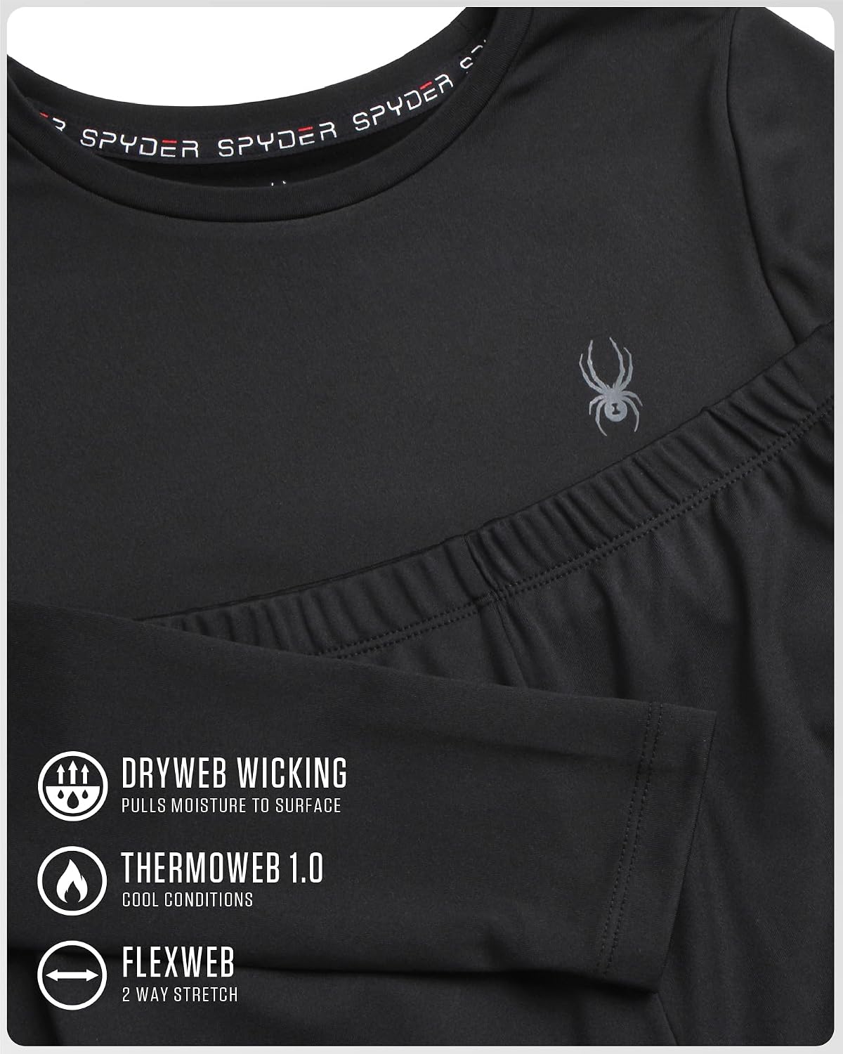 Spyder Kids Thermal Underwear Set - 2 Piece Moisture Wicking Insulated Girls Boys Thermal Set Base Layer Long Johns for Kids