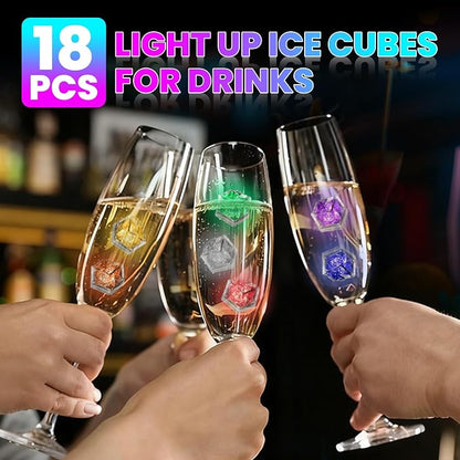 RowinsyDD Light Up Ice Cubes, 18 Pack Multi Color Led Ice Cubes for Drinks
