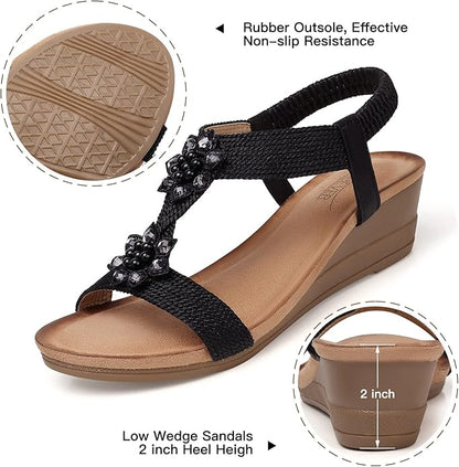 SHIBEVER Wedge Sandals for Women Dressy: Summer Low Wedges Comfortable Open Toe Sandals
