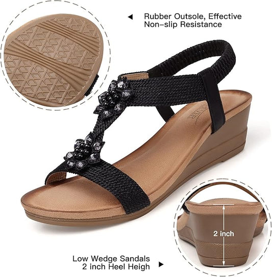 SHIBEVER Wedge Sandals for Women Dressy: Summer Low Wedges Comfortable Open Toe Sandals