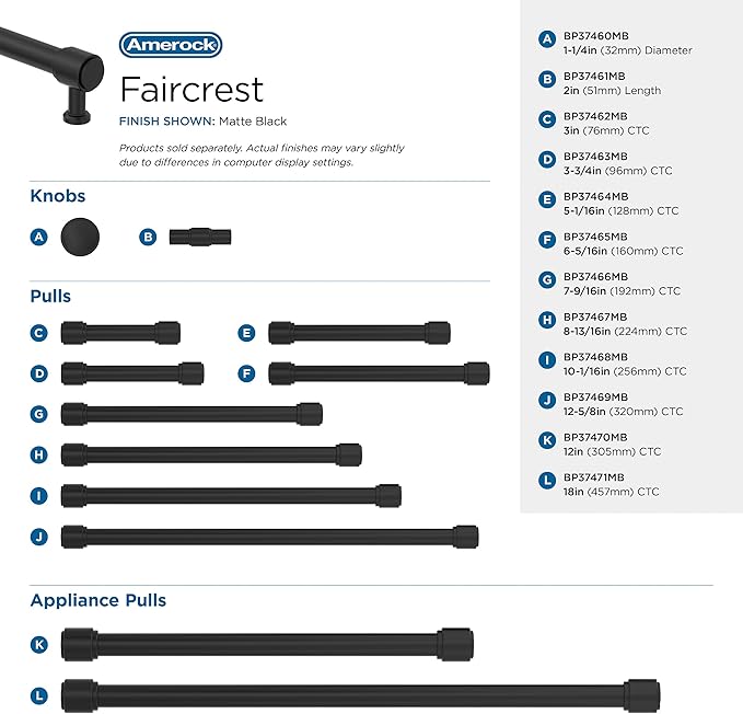 Amerock Faircrest 6-516 inch (160mm) Center-to-Center Matte Black Cabinet Pull, BP37465MB