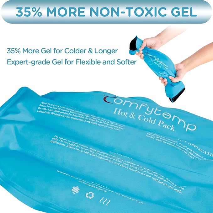 Comfytemp Large Ice Packs for Injuries Reusable Gel Ice Bag for Back Pain Relief, FSA HSA Eligible, Cold Pack Wrap for Lower Back, Shoulder, Knee, Hip, Cold Compression for Surgery, Swelling, Bruises