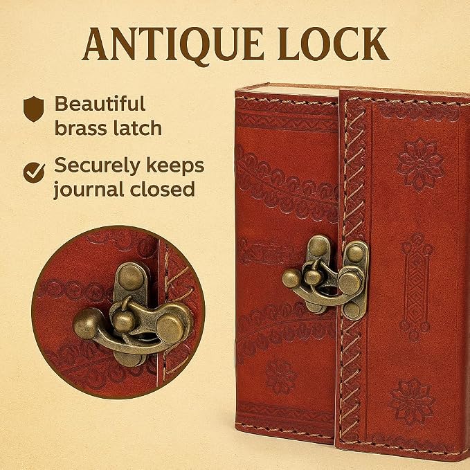 STORE INDYA Handcrafted Leather Soft Bound Personal Diary & Organizer – 7x5 Inch Genuine Leather Writing Journal, (Latch is Slightly Broken)