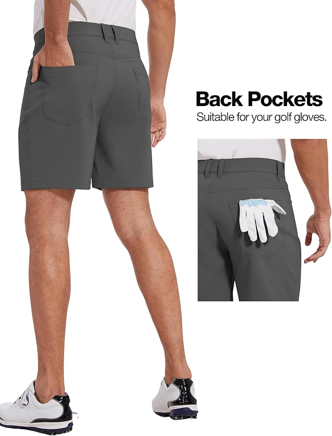 PULI Golf Shorts Men Stretch Dress Lightweight Travel Relax Fit Casual Waterproof Quick Dry Summer Shorts 7 Inch Inseam
