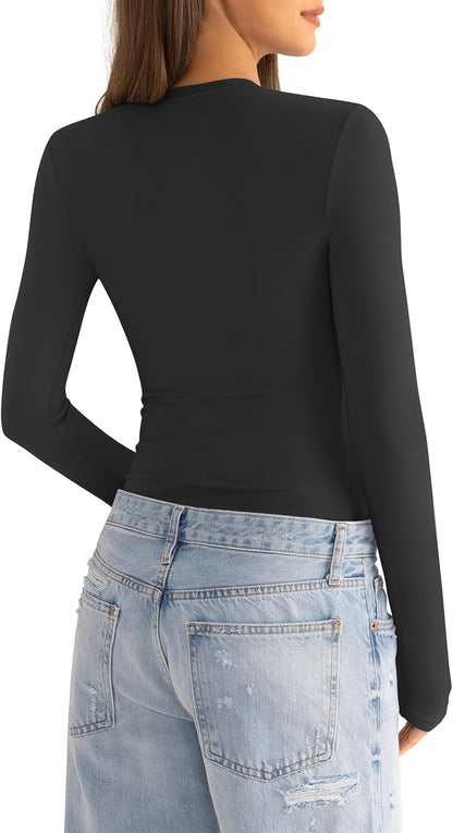 EasyGala Womens Cotton Long Sleeve Shirts Crew Neck Fitted Basic Going Out Outfits Undershirt Spring Fall Clothes 2026
