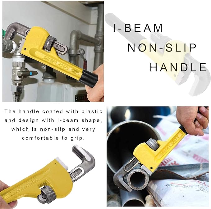 JONMON Pipe Wrench - 12 inch Heavy Duty Large Straight Plumbing Wrench with Adjustable Jaw Plumbers Repair Tool for Install and Maintain Pipe