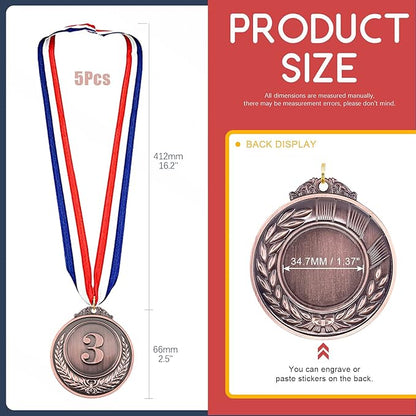 Hilitchi 5Pcs Gold Award Medals - Olympic Style Winner Medals with Ribbon